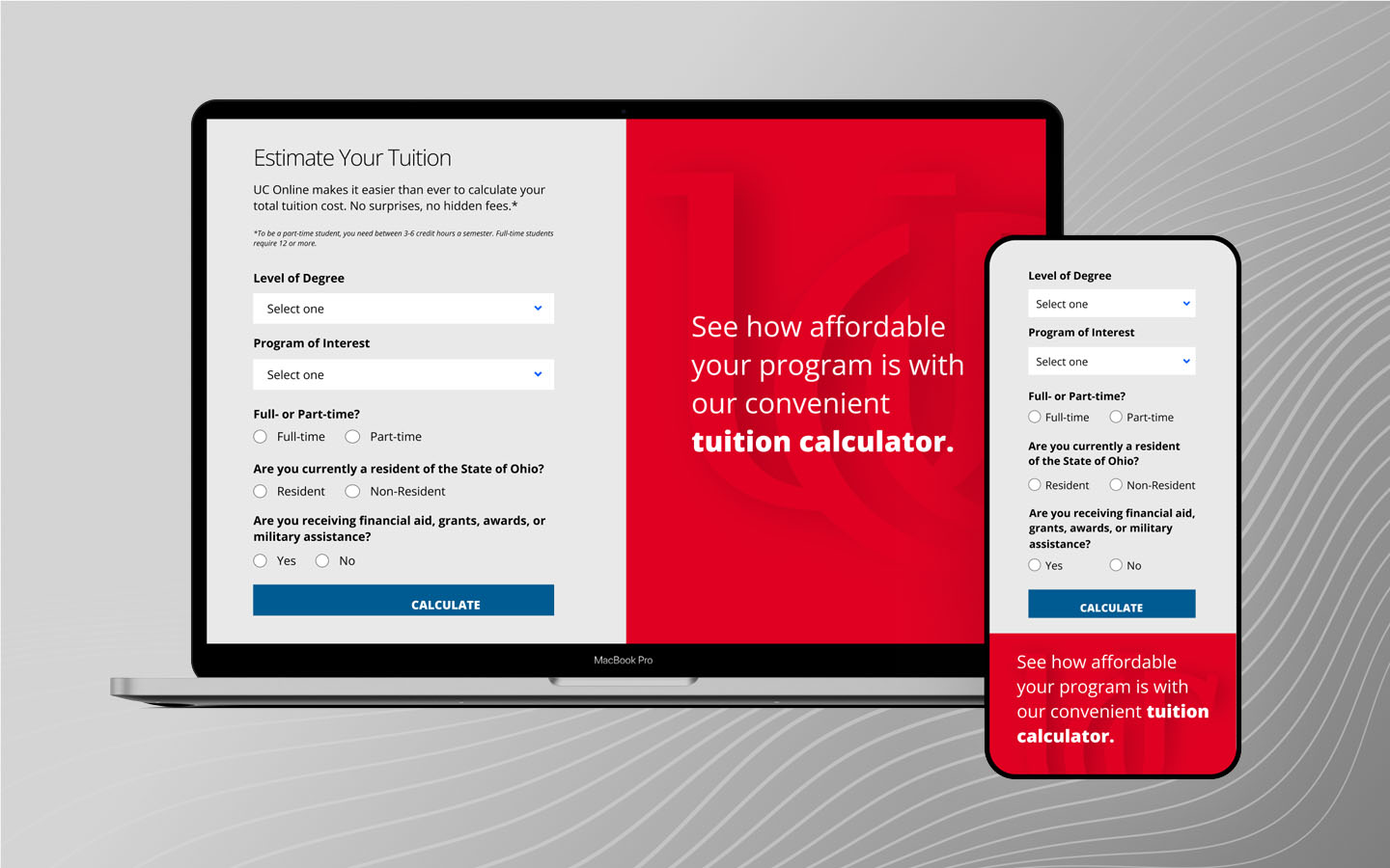 UC Online tuition calculator interface